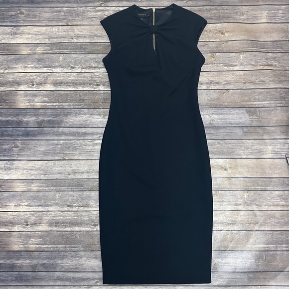 Ted Baker London Navy Blue Sleeveless Kezzia Keyhole Midi Sheath Dress 2 US 6 - Picture 8 of 12
